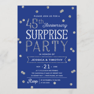 Invitation Fête surprise pour les 45 ans paillettes et confet