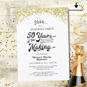 Invitation Fête Surprise pour les 50 ans Confettis Dorés