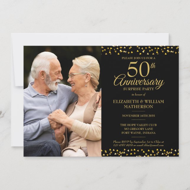 Invitation Fête surprise pour les 50 ans de mariage 2 Photos (Devant)