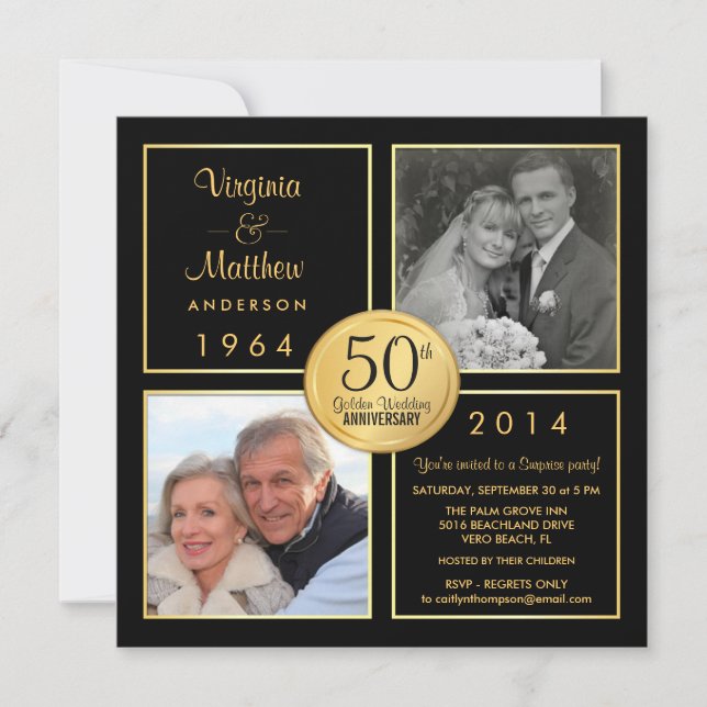 Invitation Fête surprise pour les 50 ans de mariage d'or (Devant)