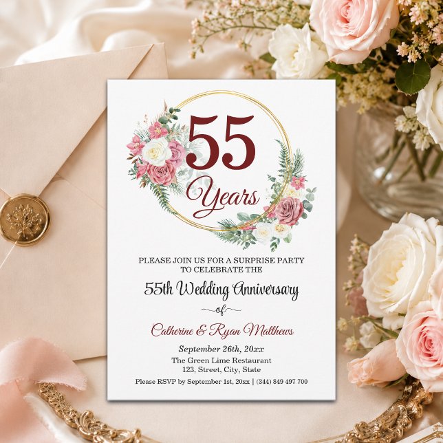 Invitation Fête surprise pour les 55 ans de mariage - Floral (Créateur téléchargé)