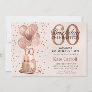 Invitation Fête surprise pour les 60 ans avec gâteau rose gol