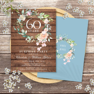Invitation Fête surprise pour les 60 ans, floral rustique boi