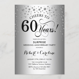 Invitation Fête surprise pour les 60 ans - Noir argenté