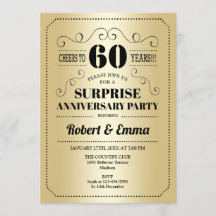 Invitation Fête surprise pour les 60 ans - Noir Or