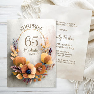 Invitation Fête surprise pour les 65 ans aux fleurs d'orange