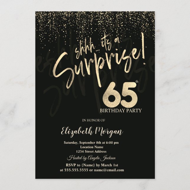 Invitation Fête surprise pour les 65 ans, Or festif (Devant)