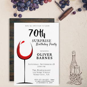 Invitation Fête surprise pour les 70 ans avec du vin rouge mo