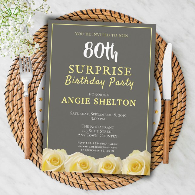 Invitation Fête surprise pour les 80 ans de Modern Yellow Ros (Créateur téléchargé)