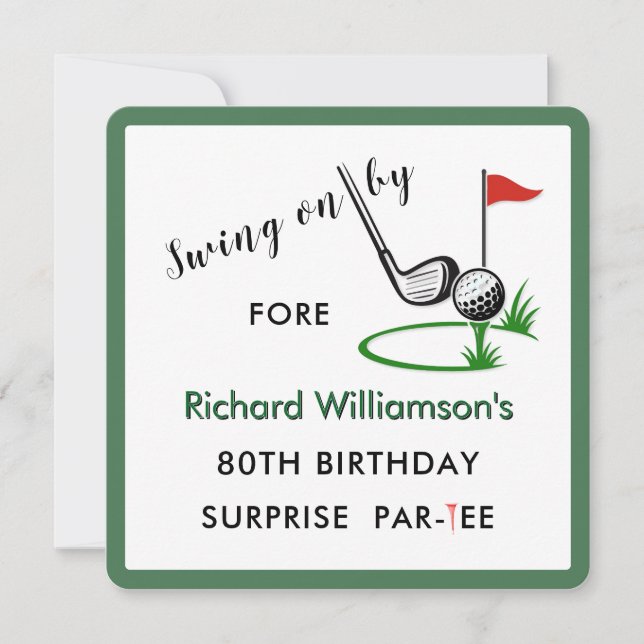 Invitation Fête surprise pour les 80 ans thème golf hommes (Devant)