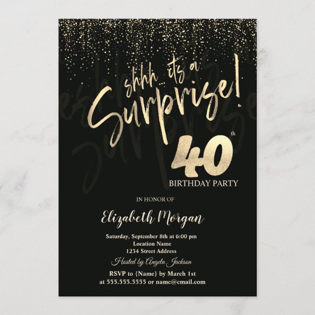 Invitation Fête surprise pour un 40e anniversaire en doré fes (Devant)