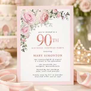Invitation Fête surprise pour un 90ème anniversaire Fleurs ro