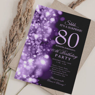Invitation Fête surprise Purple Glam pour 80 ans
