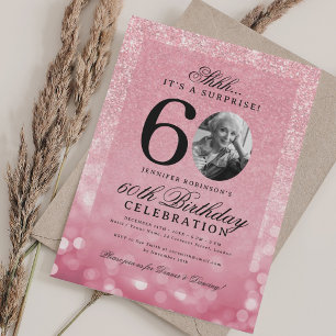 Invitation Fête surprise rose Glam 60e anniversaire