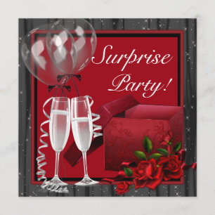 Invitation Fête surprise rouge Champagne pétillante