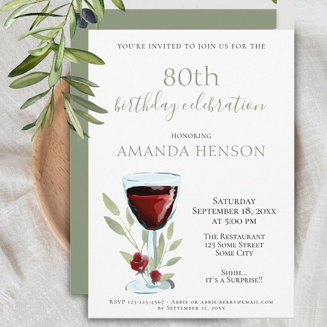 Invitation Fête surprise rustique pour 80 ans autour de vin r (Créateur téléchargé)