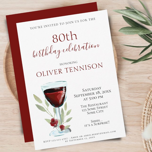 Invitation Fête surprise rustique pour 80 ans autour de vin r (Créateur téléchargé)
