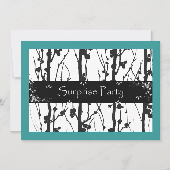 Invitation Fête surprise toutes occasions bleu-vert et noir (Devant)