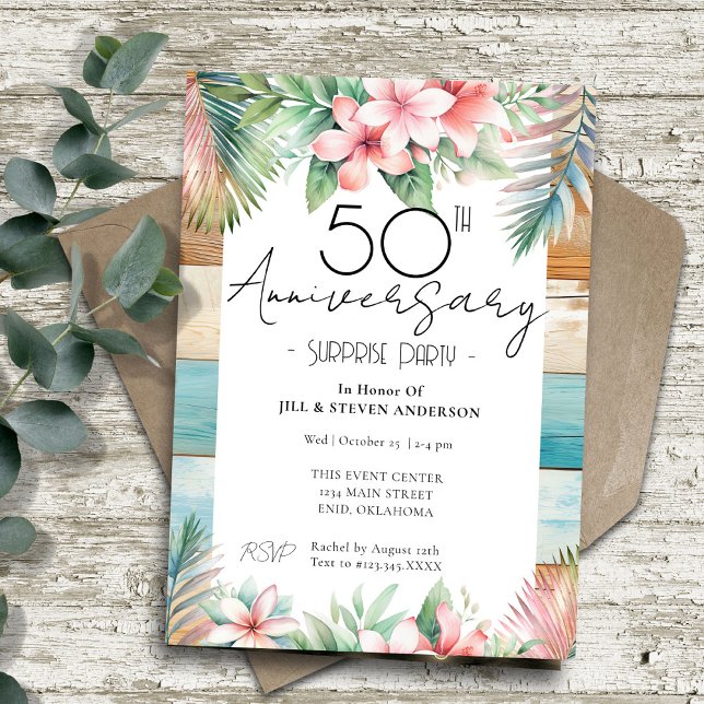 Invitation Fête surprise tropicale pour le 50e anniversaire  (Créateur téléchargé)