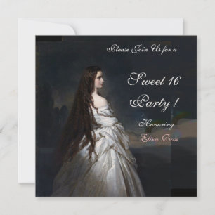 INVITATION FÊTE SWEET16, ROUGE, DAMASSÉ NOIR ET BLANC