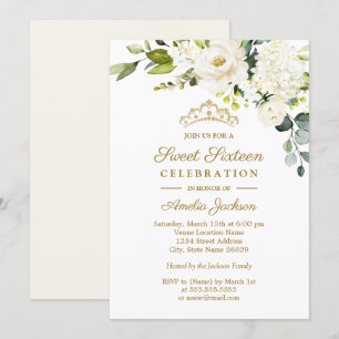 Invitation Fête Sweet 16 aquarelle florale Champagne