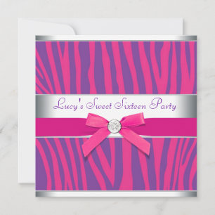 Invitation Fête Sweet 16 Arc-en-ciel Rose Chaud Violet Zèbre