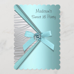 Invitation Fête Sweet 16 Bleu sarcelle Argent Zèbre