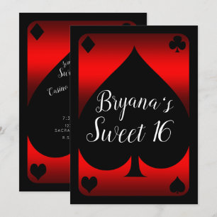 Invitation Fête Sweet 16 Casino Glam Pique Rouge & Noir