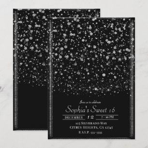 Invitation Fête Sweet 16 Confettis Éclaboussures Argent et No