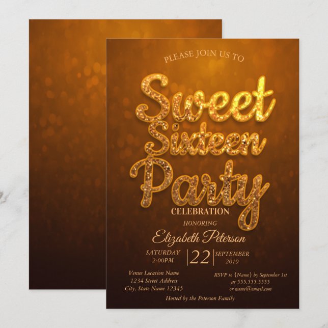 Invitation Fête Sweet 16 Cool et Branchée (Devant / Derrière)