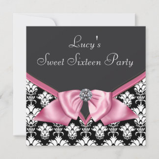 Invitation Fête Sweet 16 Damassé Rose Noir