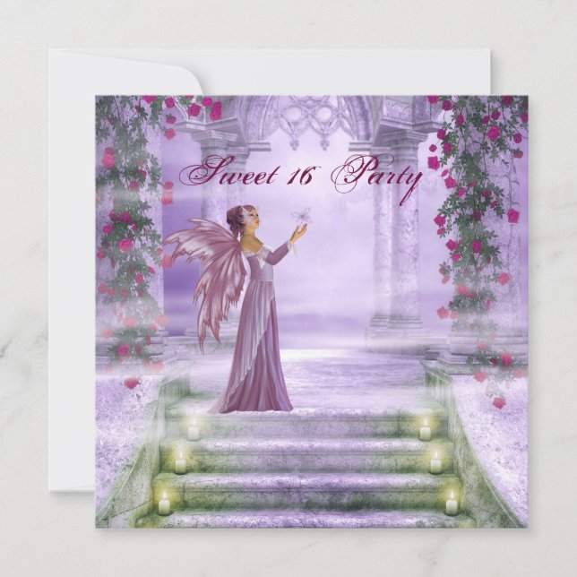 Invitation Fête Sweet 16 de la Princesse Rose Rouge Violette (Devant)