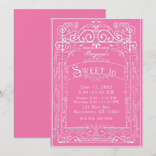 Invitation Fête Sweet 16 Décoration Rétro Rose et Blanc à l'a