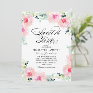 Invitation Fête Sweet 16 Fleurs Rose Aquarelle
