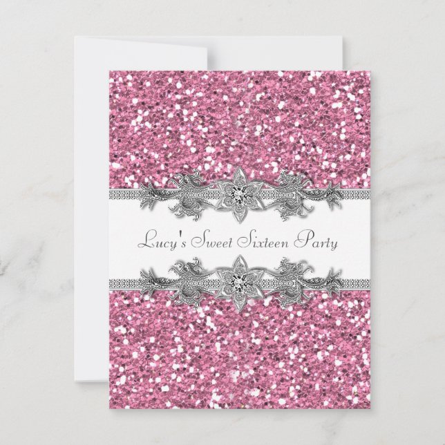 Invitation Fête Sweet 16 Paillettes Roses (Devant)