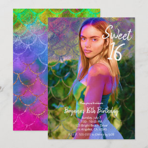 Invitation Fête Sweet 16 Photo Sirène Color Splash