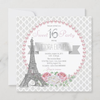 Invitation Fête Sweet 16 Pink Pearl Paris