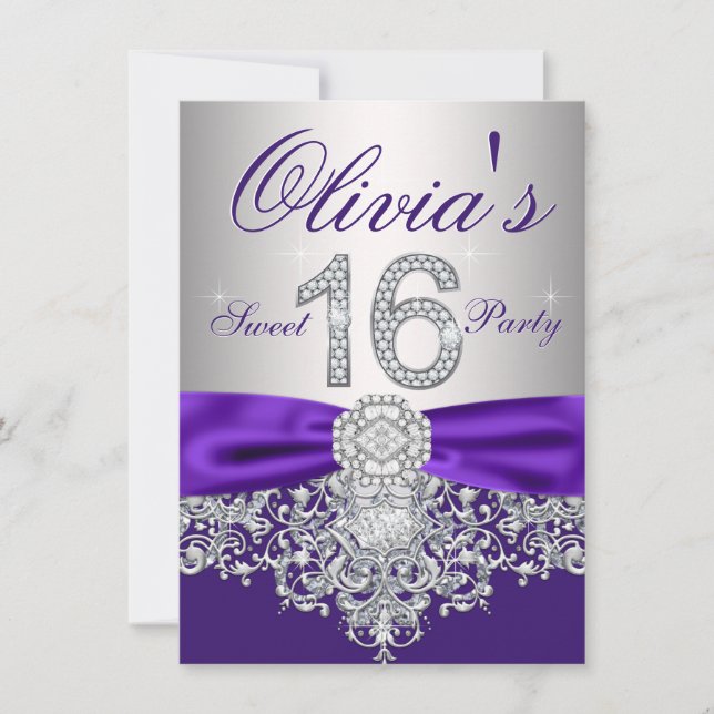 Invitation Fête Sweet 16 Purple Diamond Violet (Devant)