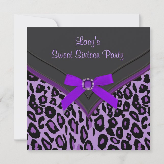 Invitation Fête Sweet 16 Purple Léopard (Devant)