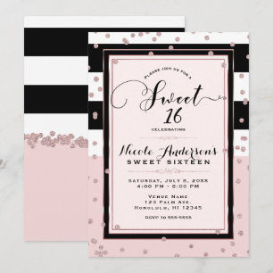 Invitation Fête SWEET 16 Rose Gold Blanc Noir Rose Rougeoyant