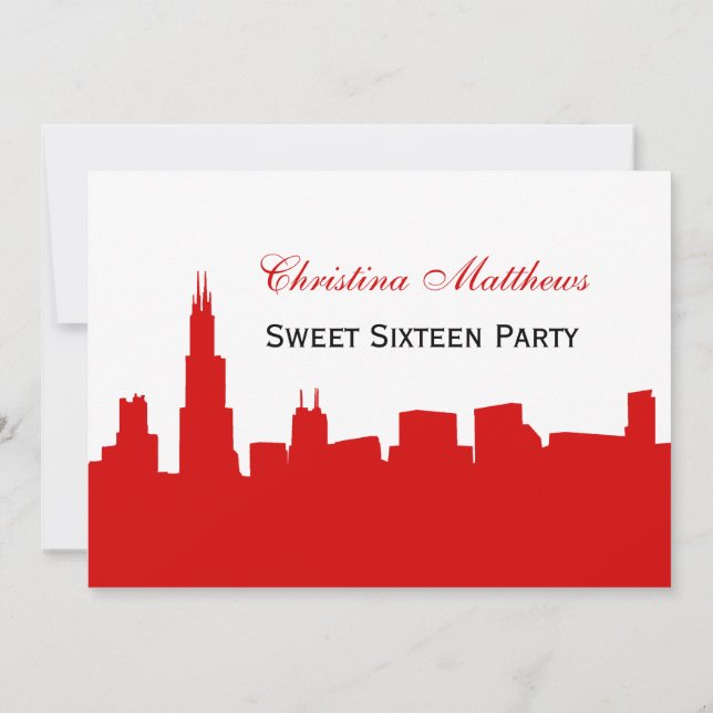 Invitation Fête Sweet 16 silhouette rouge de l'horizon de Chi (Dos)