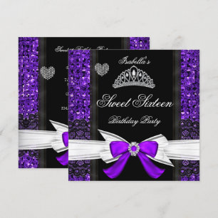 Invitation Fête Sweet 16 Sweet Seize Paillettes Violet