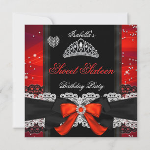Invitation Fête Sweet 16 Sweet Sixteen Ruban Rouge Pailleté