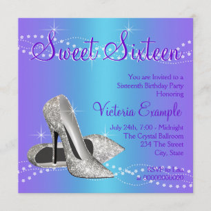 Invitation Fête Sweet 16 Violet et Bleu Sarcelle