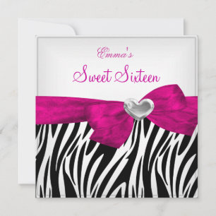 Invitation Fête Sweet Sixteen 16 Argent Rose Noir Léopard 5