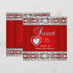 Invitation Fête Sweet Sixteen 16 Rouge Argent Diamant
