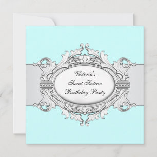 Invitation Fête Sweet Sixteen Bleu Turquoise Blanc