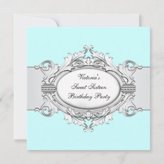 Invitation Fête Sweet Sixteen Bleu Turquoise Blanc