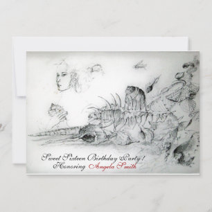 Invitation Fête SWEET SIXTEEN coquillages, monogramme rubis b