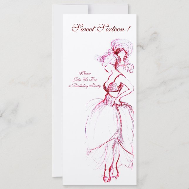Invitation FÊTE SWEET SIXTEEN, feutrine rouge rose crème (Devant)